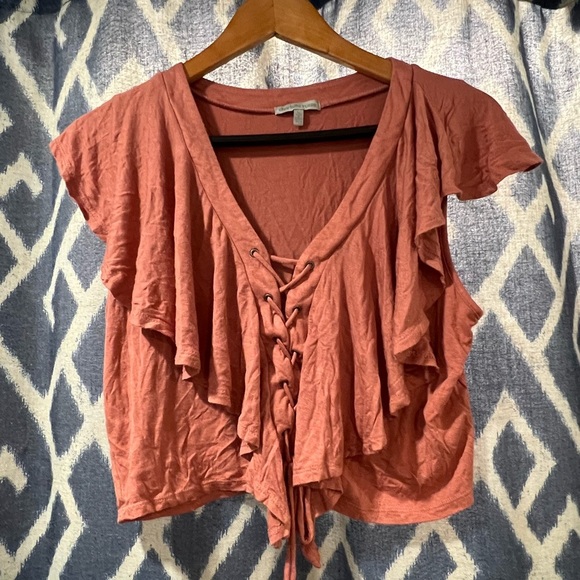 NWOT Charlotte Russe Coral Tie Crop Top Size L - Picture 1 of 7